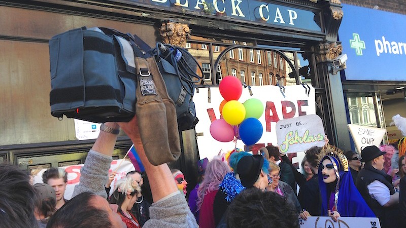 #WeAreTheBlackCap protest outside the Black Cap on Camden High St, April 18 2015